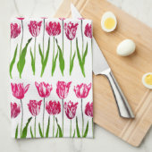 Tulip Garden Print in Fuchsia Pink und Green Geschirrtuch (Viertel Falte)