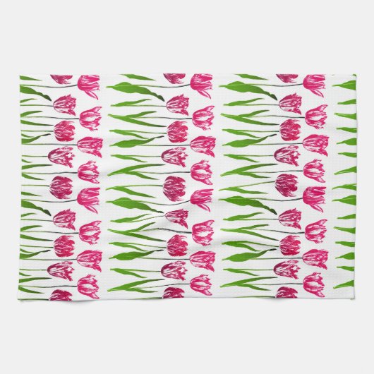 Tulip Garden Print in Fuchsia Pink und Green Geschirrtuch (Horizontal)