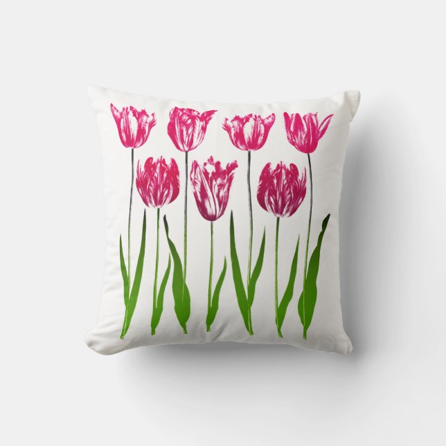 Tulip Garden Print in Fuchsia Pink und Green Kissen (Vorderseite)