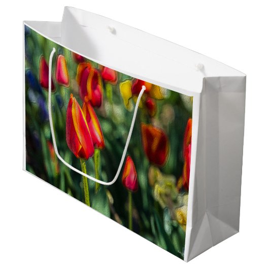 Tulip Garden Textured Große Geschenktüte (Vorderseite Schrägansicht)