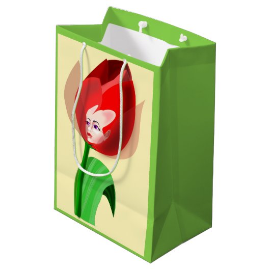 Tulip Girl Geschenktasche - Anpassbar Mittlere Geschenktüte (Rückseite Schrägansicht)