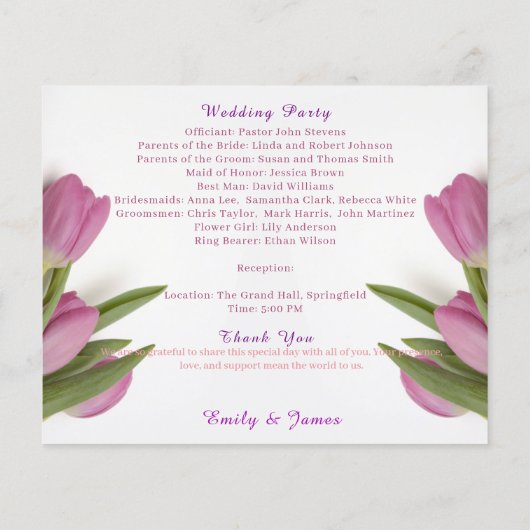 Tulip Hochzeitszeremonie - Programmheft (Rückseite)