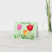 Tulip, japanische Holzschnitzkunst, Happy Birthday Karte (Vorderseite)