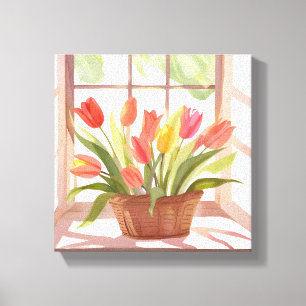 Tulip-Korb   Florale Aquarell-Fenstermalerei Leinwanddruck