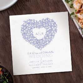 Tulip-Kranz zeichnend monogramm Hochzeitsblau Serviette