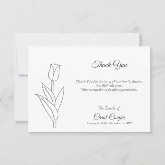 Tulip Line Art Beerdigung Danke Note Card (Vorderseite)