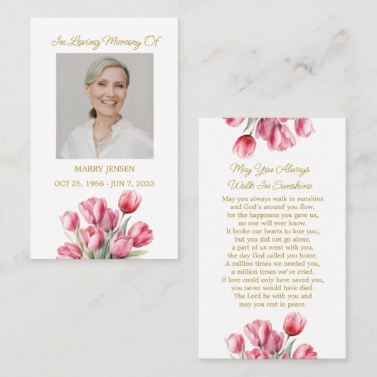 Tulip Memorial Photo Funeral Prayer Card Visitenkarte (Vorne/Hinten)