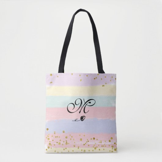 *~* Tulip Monogramm Doodle Gold Glitzer Pastell Tasche (Vorderseite)