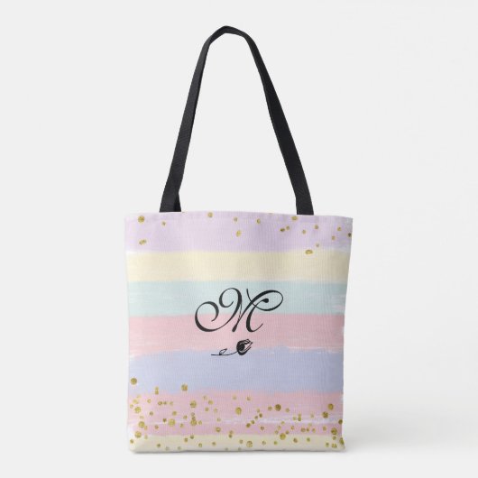 *~* Tulip Monogramm Doodle Gold Glitzer Pastell Tasche (Rückseite)