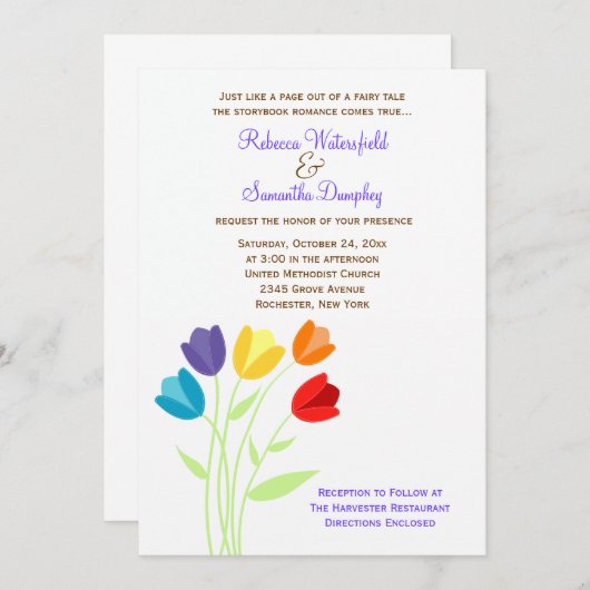 Tulip Multi-Color Rainbow Wedding Einladung (Vorne/Hinten)