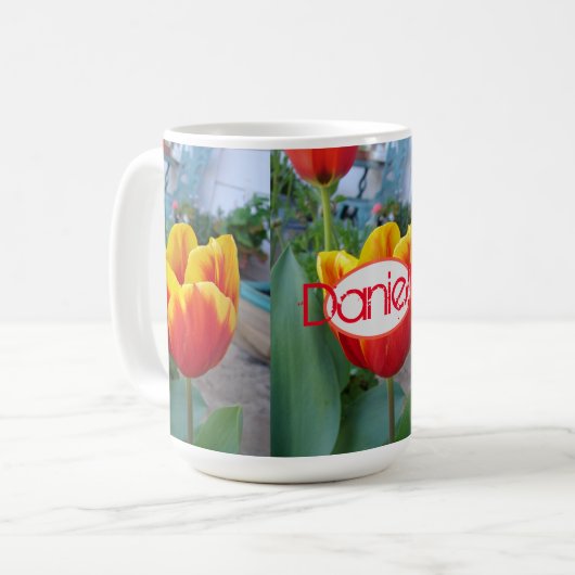 Tulip Orange Red Womans Name Foto Art Tasse (Vorderseite Links)