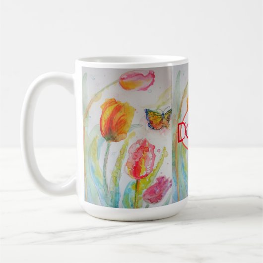 Tulip Orange Red Womans Name Wasserfarbe Tasse (Links)