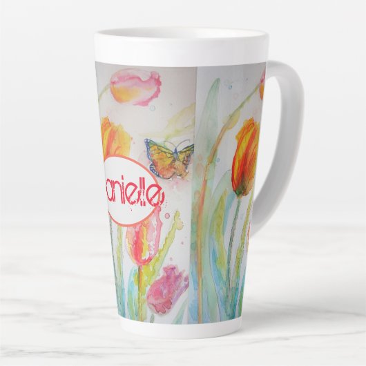 Tulip Orange Red Womans Name Wasserfarbe Tasse (Rechte Ecke)