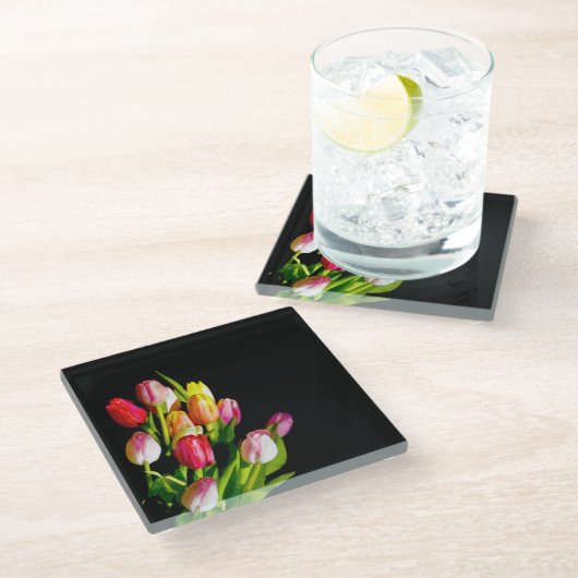 Tulip Painting - Originelle Blume Kunst Glasuntersetzer (Schrägansicht)