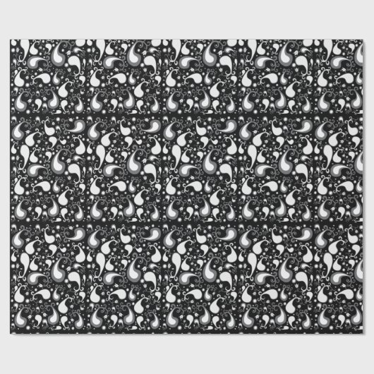 Tulip Paisley Floral, abstrakt, schwarz und weiß Geschenkpapier (Flach)