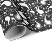 Tulip Paisley Floral, abstrakt, schwarz und weiß Geschenkpapier (Rolleneckpunkt)