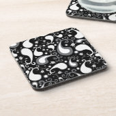 Tulip Paisley Floral, abstrakt, schwarz und weiß Untersetzer (Linke Seite)