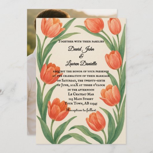 Tulip Paradise Photo Wedding Invitation Einladung (Vorne/Hinten)