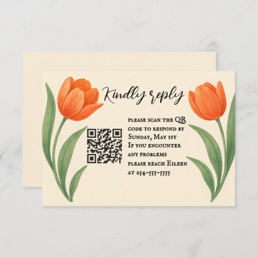 Tulip Paradise QR Code RSVP Card (Vorne/Hinten)
