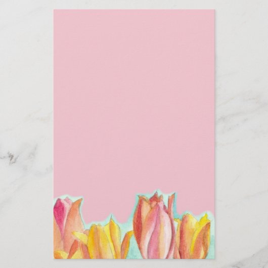 Tulip Pink Stationery Paper Aquarellfarben Kunst Briefpapier (Vorderseite)