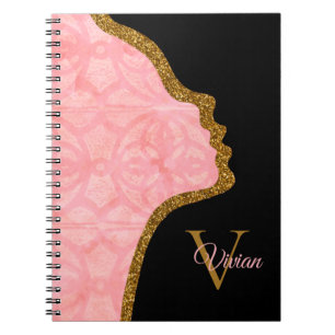 Tulip Pink und Gold Glitzer mit Monogrammnamen Notizblock