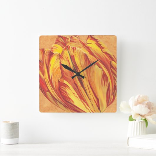 Tulip Power I Quadratische Wanduhr (Zuhause)