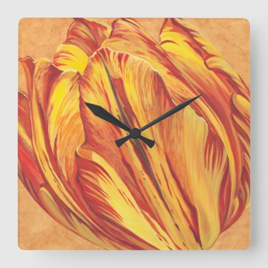 Tulip Power I Quadratische Wanduhr (Vorderseite)