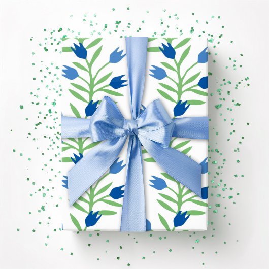 Tulip-Rebe in Blau und Grün Geschenkpapier