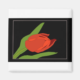Tulip Red Frame Blume Blumenleaf Schwarzer Rahmen Magnet