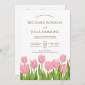 Tulip Romance Floral Pink Hochzeit Einladung (Vorne/Hinten)