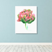 Tulip rosa grüne botanische Aquarellfarbe Leinwanddruck (Insitu (Holzboden))