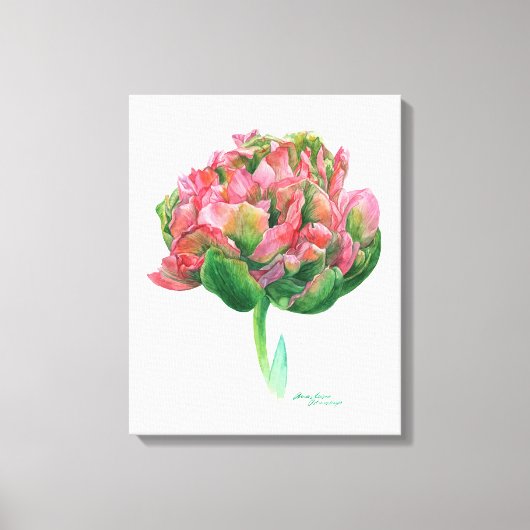 Tulip rosa grüne botanische Aquarellfarbe Leinwanddruck (Vorderseite)