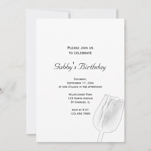 Tulip Sketch Spring Birthday Party Einladung (Vorderseite)