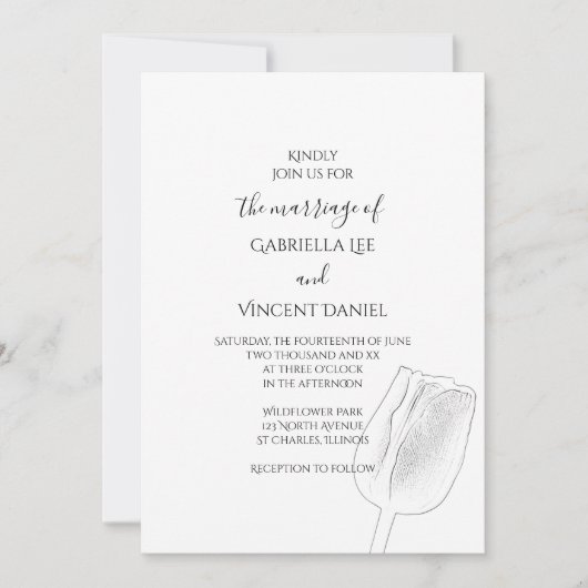 Tulip Sketch Spring Wedding Einladung (Vorderseite)