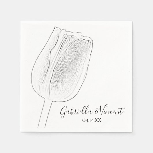 Tulip Sketch Spring Wedding Serviette (Vorderseite)