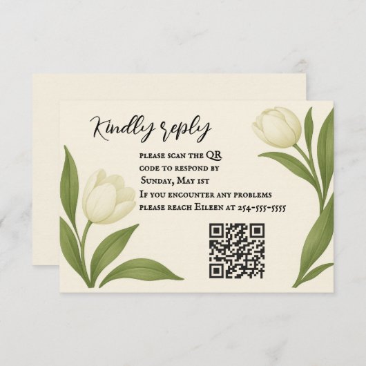 Tulip Sonata QR Code RSVP Karte (Vorne/Hinten)