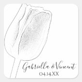 Tulip Spring Sketch Wedding Umschlag Aufklebers Quadratischer Aufkleber (Vorderseite)