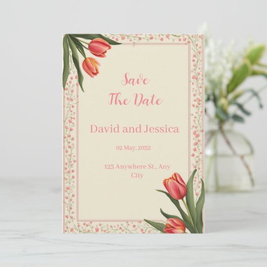 Tulip Tango Save the Date Card Einladung (Stehend Vorderseite)