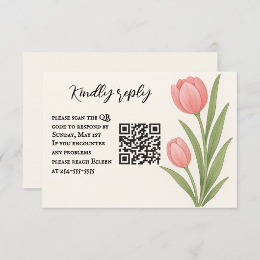 Tulip Treasure QR Code RSVP Card (Vorne/Hinten)