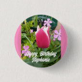 Tulip Tulips Red Pink Blume Floral Geburtskarte Button (Vorderseite)