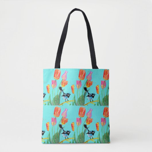 Tulip und Blue Wren Blue Floral Birthday Girl Bag Tasche (Vorderseite)