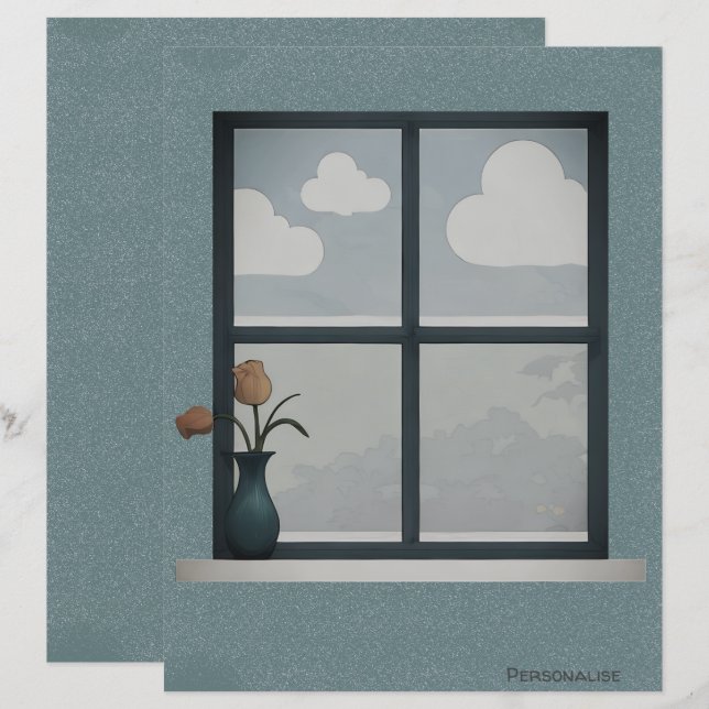 Tulip Vase House Clouds Blue Scrapbook (Vorne/Hinten)