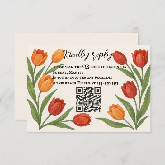 Tulip Veil QR Code RSVP Karte (Vorne/Hinten)