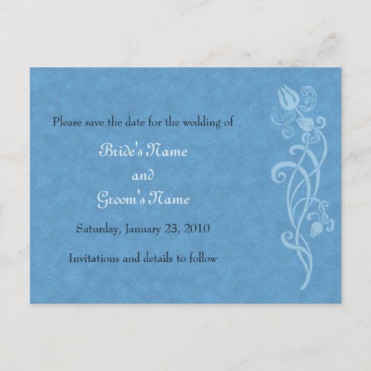 Tulip Vine on Blue Save the Date Postcard Ankündigungspostkarte (Rückseite)