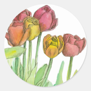 Tulip Watercolor Blume Lachs Rosa Blumenstrauß Runder Aufkleber