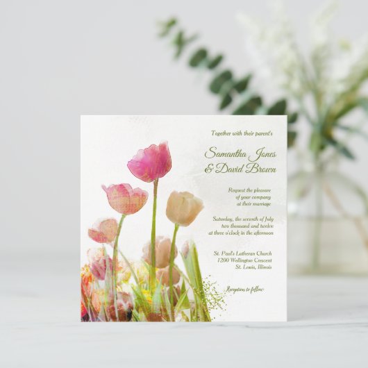 Tulip Watercolor Custom Wedding Einladung (Stehend Vorderseite)