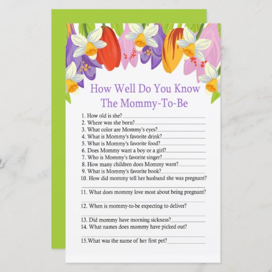 Tulip Wie gut kennen Sie das Baby-Duschspiel? (Vorne/Hinten)