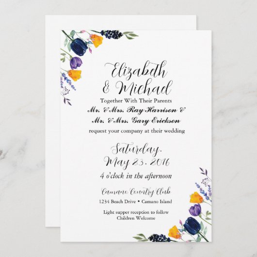 Tulip & Wildblume Hochzeit Einladung (Vorne/Hinten)