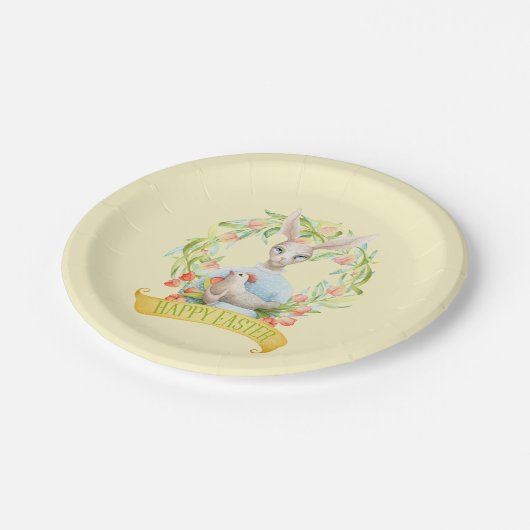 Tulip Wreath und Rabbit Happy Oaster Pappteller (Schrägansicht)