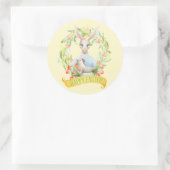 Tulip Wreath und Rabbit Happy Oaster Runder Aufkleber (Tasche)